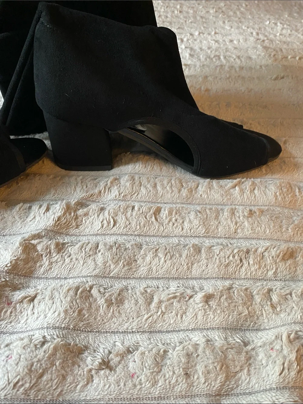 NWOT, Over The Knee Long Black Boots Cut Out Toes and Sides of Boots